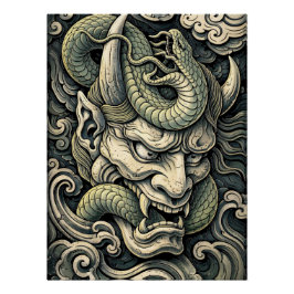 Fierce Horned Demon Serpent Storm Pop Art Poster