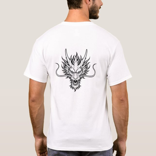 Fierce Japanese Dragon Head Line Art T-Shirt (Rückseite)