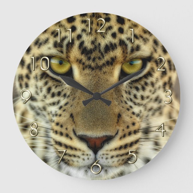 Fierce Leopard Große Wanduhr (Vorderseite)