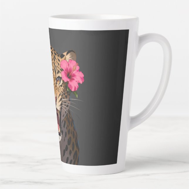 Fierce Leopard Pink Flower Keychain Milchtasse (Rechts)