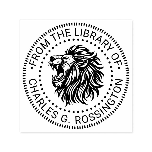 Fierce Lion Head Baring Teeth Library Name Permastempel (Design)
