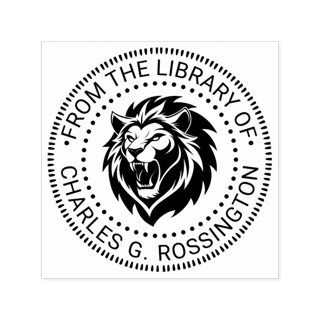Fierce Lion Head Baring Teeth Library Name Permastempel (Design)