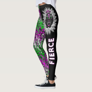 Fierce Lion Leggings, schwarz mit farbigem Muster Leggings