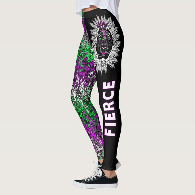 Fierce Lion Leggings, schwarz mit farbigem Muster Leggings (Links)