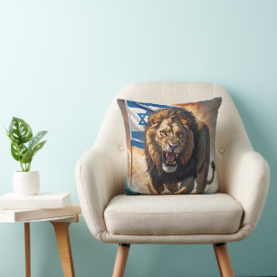 Fierce Lion mit israelischer Flagge Kissen