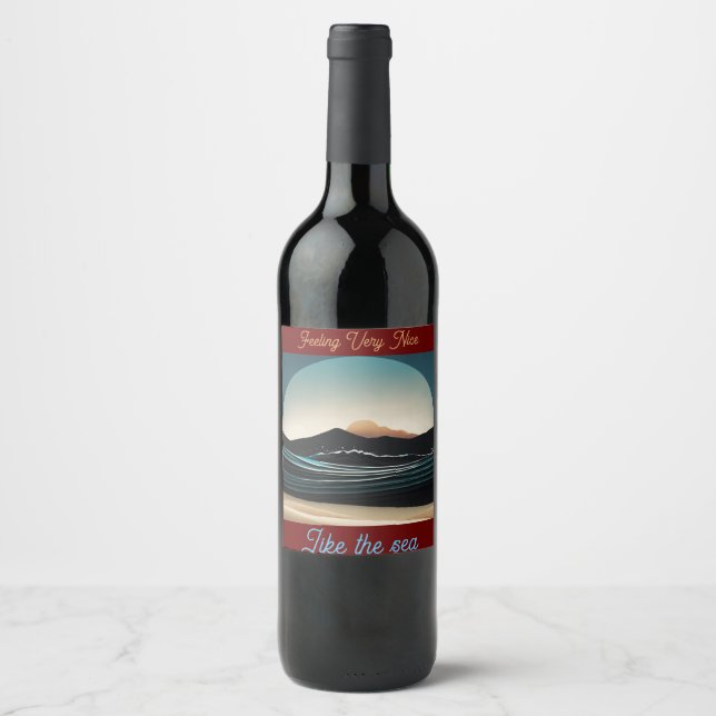 Fierce Minimalistisch Mont Beach Ocean Wave Logo Weinetikett (Vorderseite)