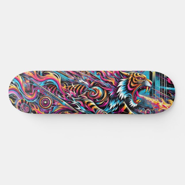 Fierce Neon Tiger Cosmic Skateboard Skate Deck (Horizontal)