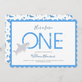 Fierce One Blue White Shark Animal First Birthday Einladung