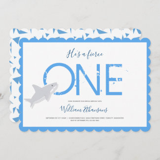 Fierce One Blue White Shark Animal First Birthday Einladung