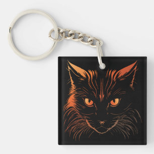 Fierce Orange-Mit Augen Cat Illustration Schlüsselanhänger
