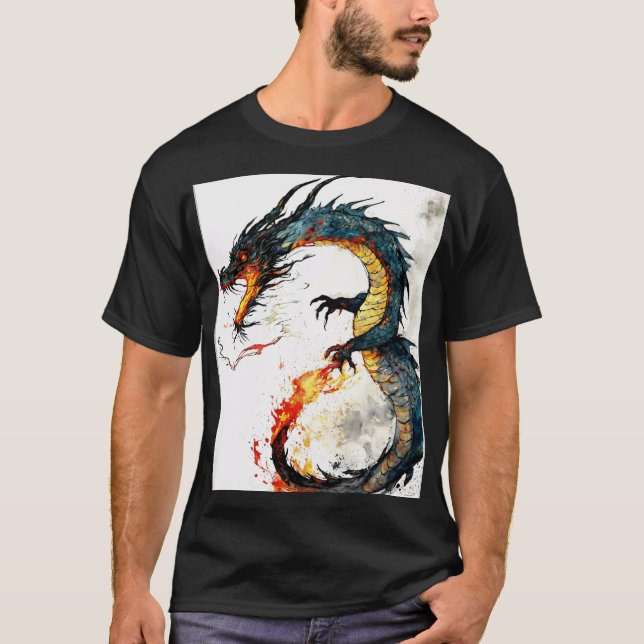 Fierce Oriental Dragon Sticker Design T-Shirt (Vorderseite)