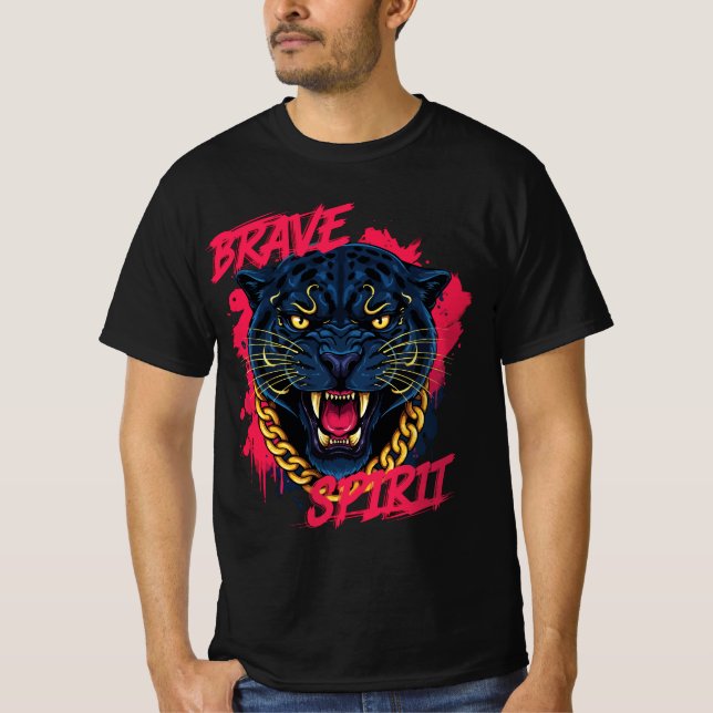 Fierce Panther with Gold Chain – Brave Spirit T-Sh T-Shirt (Vorderseite)