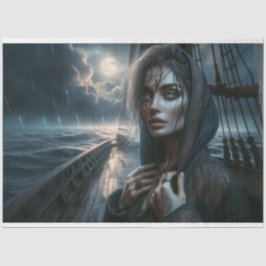 Fierce Pirate Woman Under Moonlit Sky Decoupage Seidenpapier