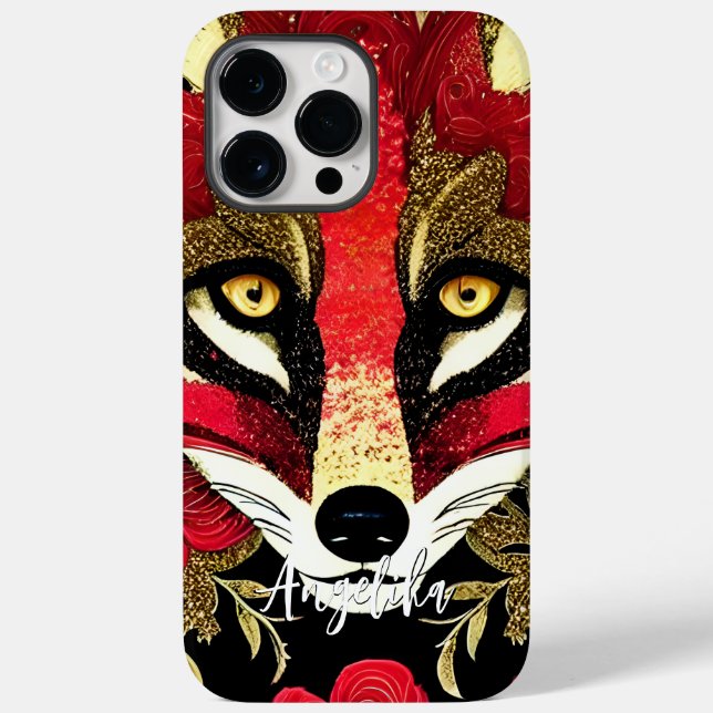 Fierce Red and Gold Fox mit Individuelle Name Case-Mate iPhone Hülle (Rückseite)