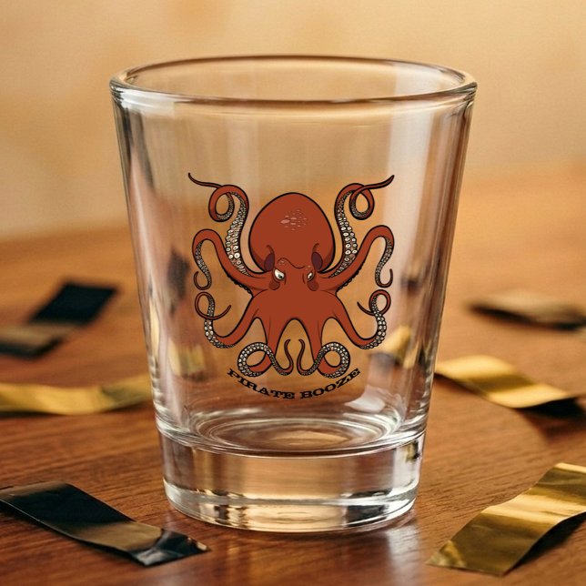 Fierce Red Octopus mit Curling Tentacles Cartoon Schnapsglas (Von Creator hochgeladen)