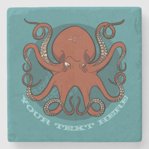 Fierce Red Octopus mit Curling Tentacles Cartoon Steinuntersetzer