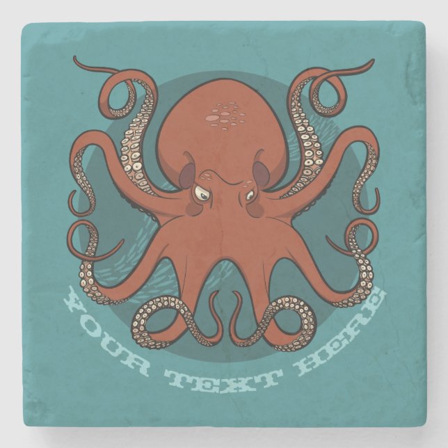 Fierce Red Octopus mit Curling Tentacles Cartoon Steinuntersetzer (Vorderseite)