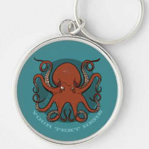 Fierce Red Octopus Tentacles Cartoon mit Text Schlüsselanhänger