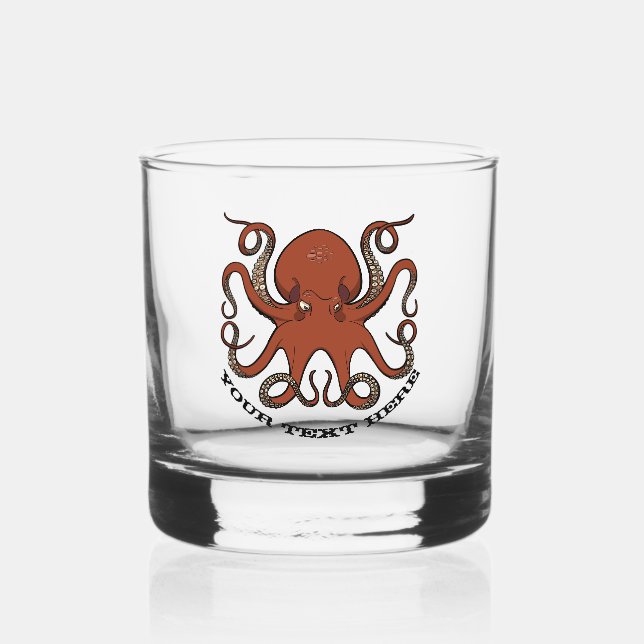 Fierce Red Octopus With Curling Tentacles Cartoon Whiskyglas (Vorderseite)