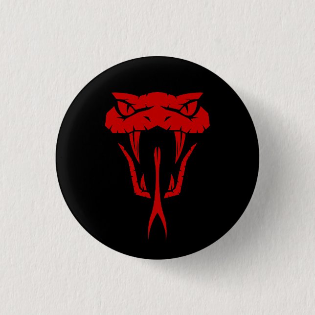 Fierce Red Snake Face - Black Button (Vorderseite)