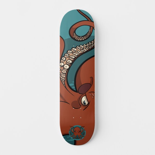Fierce Red Tentacled Cartoon Octopus Skateboard (Vorderseite)