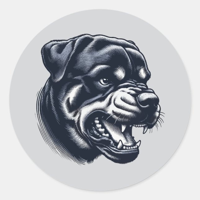 Fierce Rottweiler Head – Monochrome Runder Aufkleber (Vorderseite)