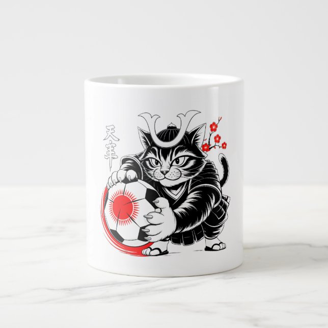 Fierce Samurai Cat Soccer - Anime Sports Fan Gifts Jumbo-Tasse (Vorderseite)
