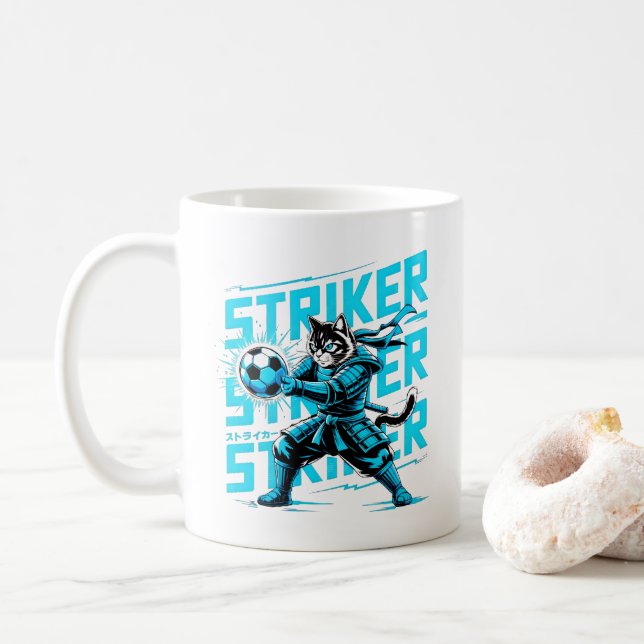 Fierce Samurai Cat Striker Mug Kaffeetasse (Mit Donut)