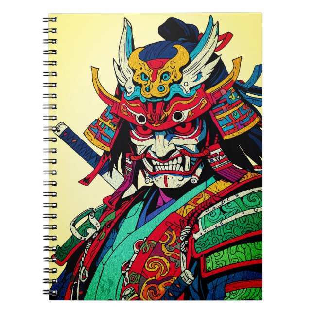 Fierce Samurai Warrior - farbenfrohe japanische Bu Notizblock (Vorderseite)