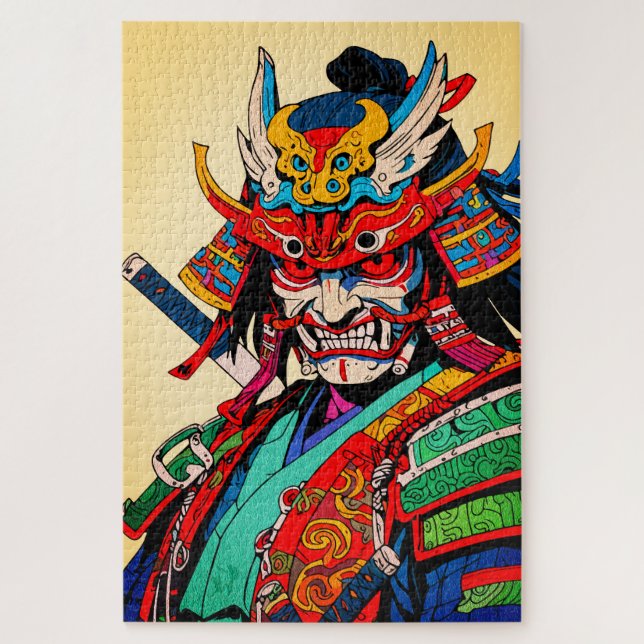 Fierce Samurai Warrior - farbenfrohe japanische Bu Puzzle (Vertikal)