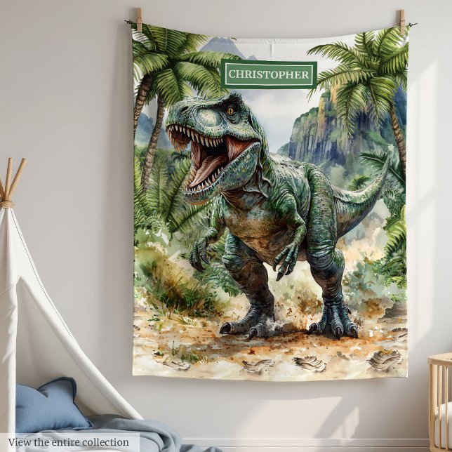 Fierce T-Rex Dinosaur Blanket Custom Boy Name Fleecedecke (Fierce T-Rex Dinosaur Blanket Custom Boy Name)