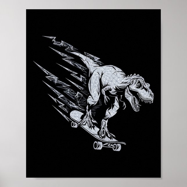 Fierce T-rex Skateboarding Lightning Speed  Poster (Vorne)