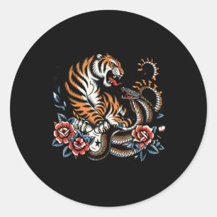 Fierce Tiger and Snake Fighting Design Kletterstei Runder Aufkleber