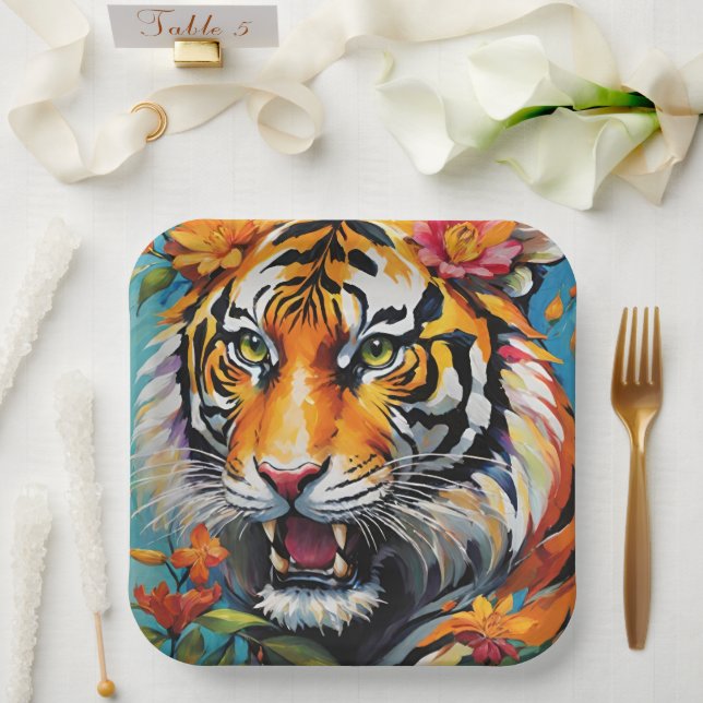 Fierce Tiger Floral Pappteller (Hochzeit)