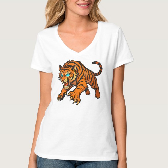Fierce Tiger mit leuchtenden Augen Grafischer T -  T-Shirt (Vorderseite)