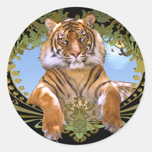 Fierce Tiger Wappen gefährdet Runder Aufkleber (Vorderseite)