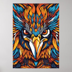 Fierce Tribal Hawk - Vibrany Feathers & Fiery Eyes Poster