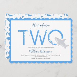 Fierce Two Blue White Shark Animal 2. Geburtstag Einladung