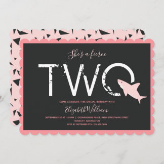 Fierce Two Pink Shark Bold Tier 2. Geburtstag Einladung