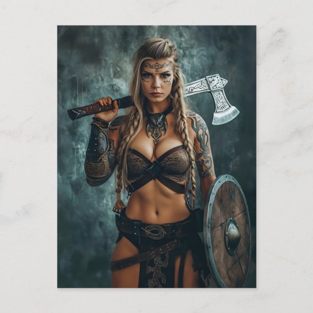 Fierce Viking Warrior Woman Postkarte (Vorderseite)