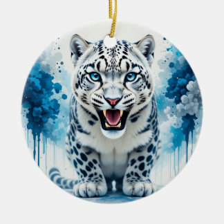 Fierce White Leopard Keramik Ornament