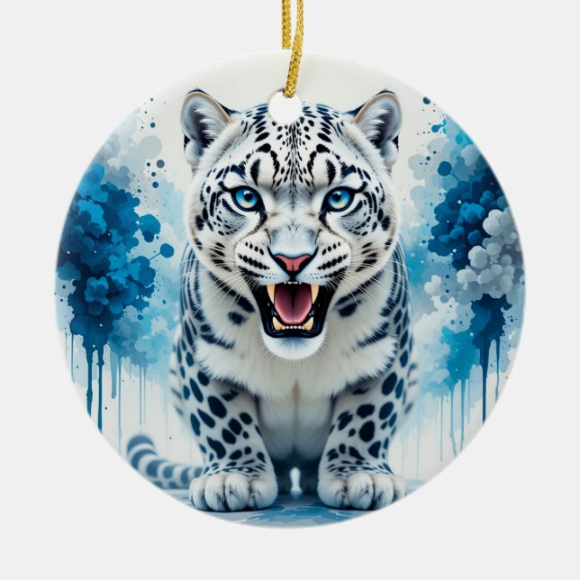 Fierce White Leopard Keramik Ornament (Vorne)