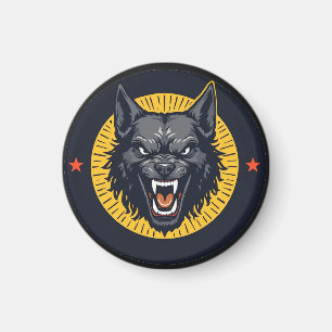 Fierce Wolf Illustration mit Circular Design Magnet