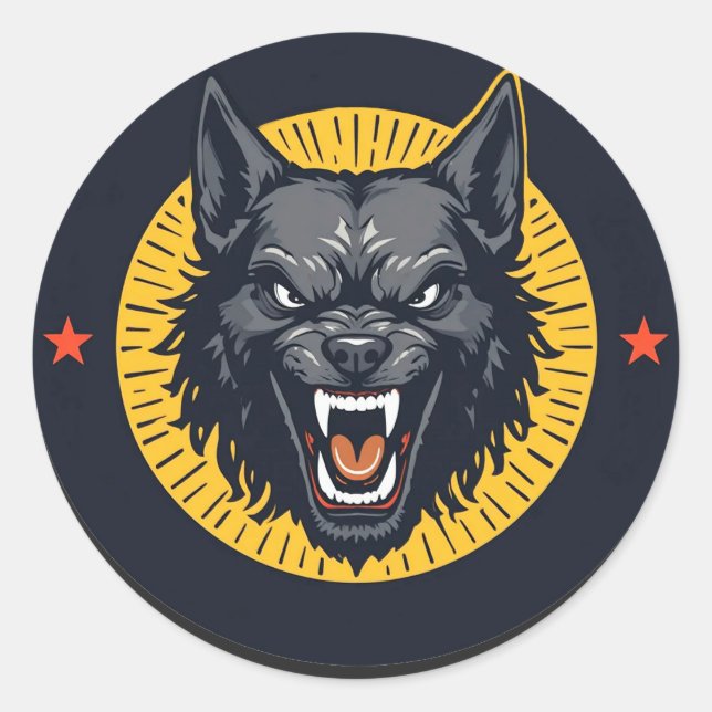 Fierce Wolf Illustration mit Circular Design Runder Aufkleber (Vorderseite)