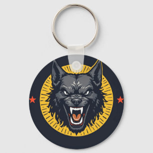 Fierce Wolf Illustration mit Circular Design Schlüsselanhänger