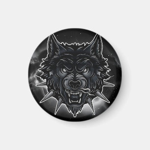 Fierce Wolf Illustration mit Spiked Collar Magnet