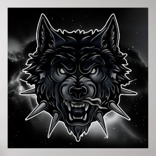 Fierce Wolf Illustration mit Spiked Collar Poster