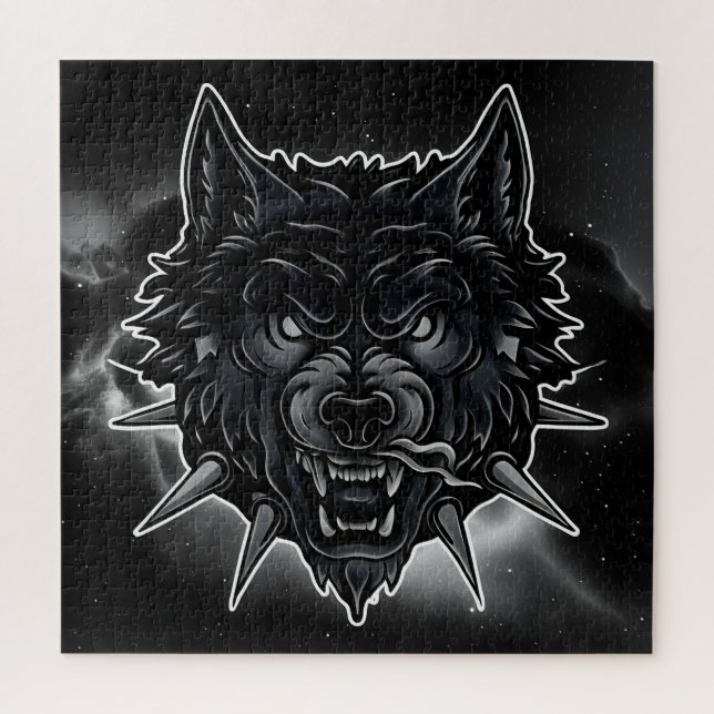 Fierce Wolf Illustration mit Spiked Collar Puzzle (Vertikal)
