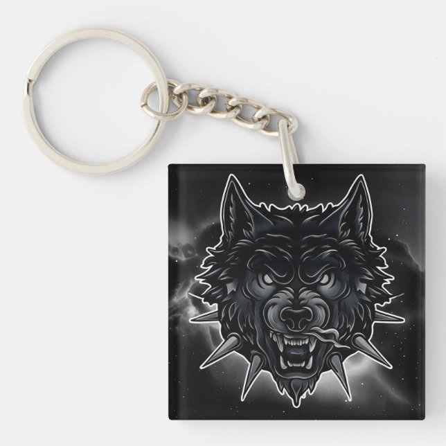 Fierce Wolf Illustration mit Spiked Collar Schlüsselanhänger (Vorderseite)