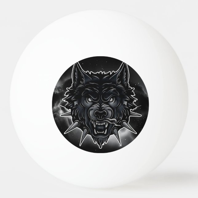 Fierce Wolf Illustration mit Spiked Collar Tischtennisball (Vorderseite)